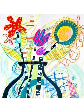 Spring Bouquet 2 Original Art Collage Painting 11x14in Matted Frame Ready